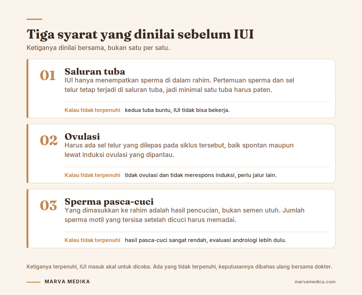 Tiga gerbang kelayakan IUI dan kondisi yang membuat inseminasi tidak dapat dijalankan