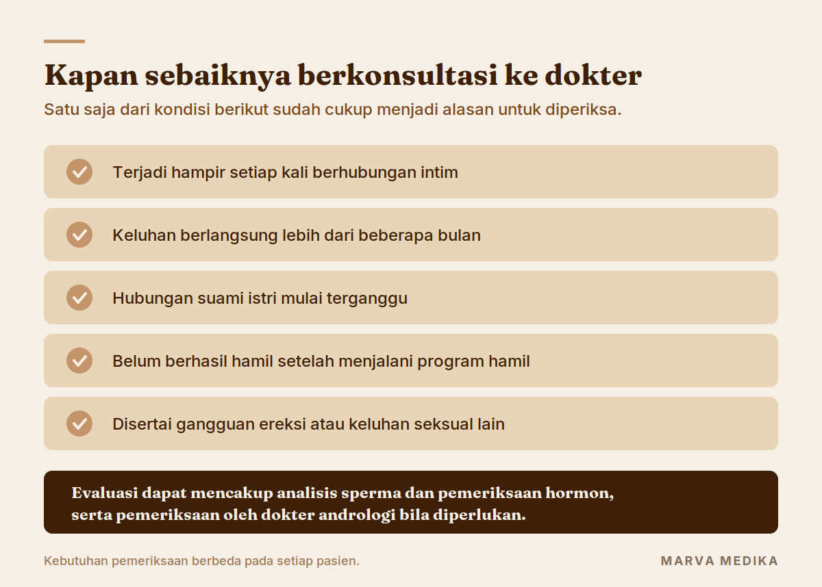Lima kondisi yang menjadi alasan memeriksakan ejakulasi dini ke dokter
